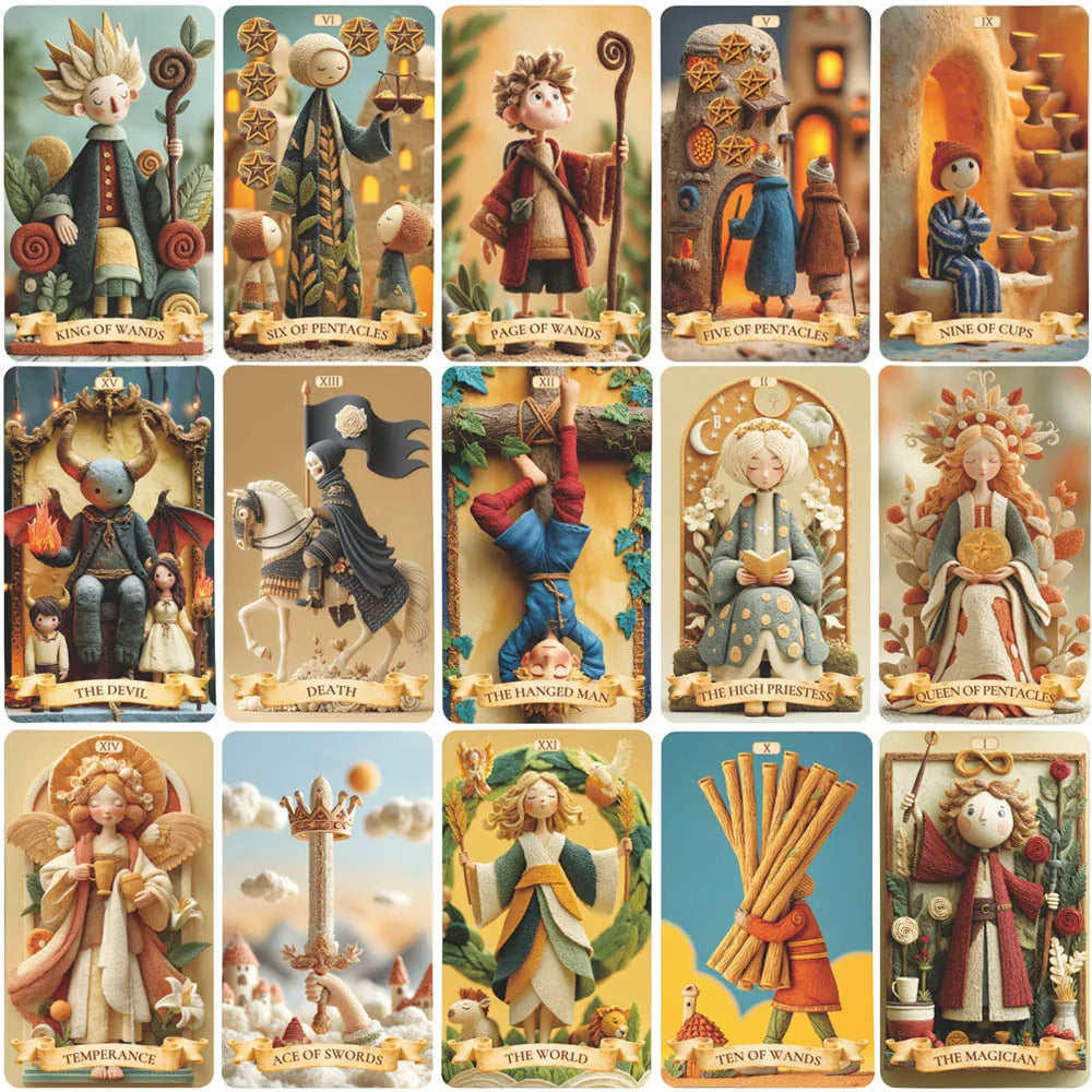 78 Tarot Cards Set, 13x8 Cm The Clay Arcana Tarot Card Game, From Mud to Soul, Handmade Secret Journey, Beginner Paper Manual