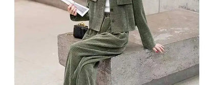 Fashionable Corduroy Set Women's Autumn Winter New Style Elegant Lady Fragrance Wind Coat Wide Leg Pants Two Piece Suit