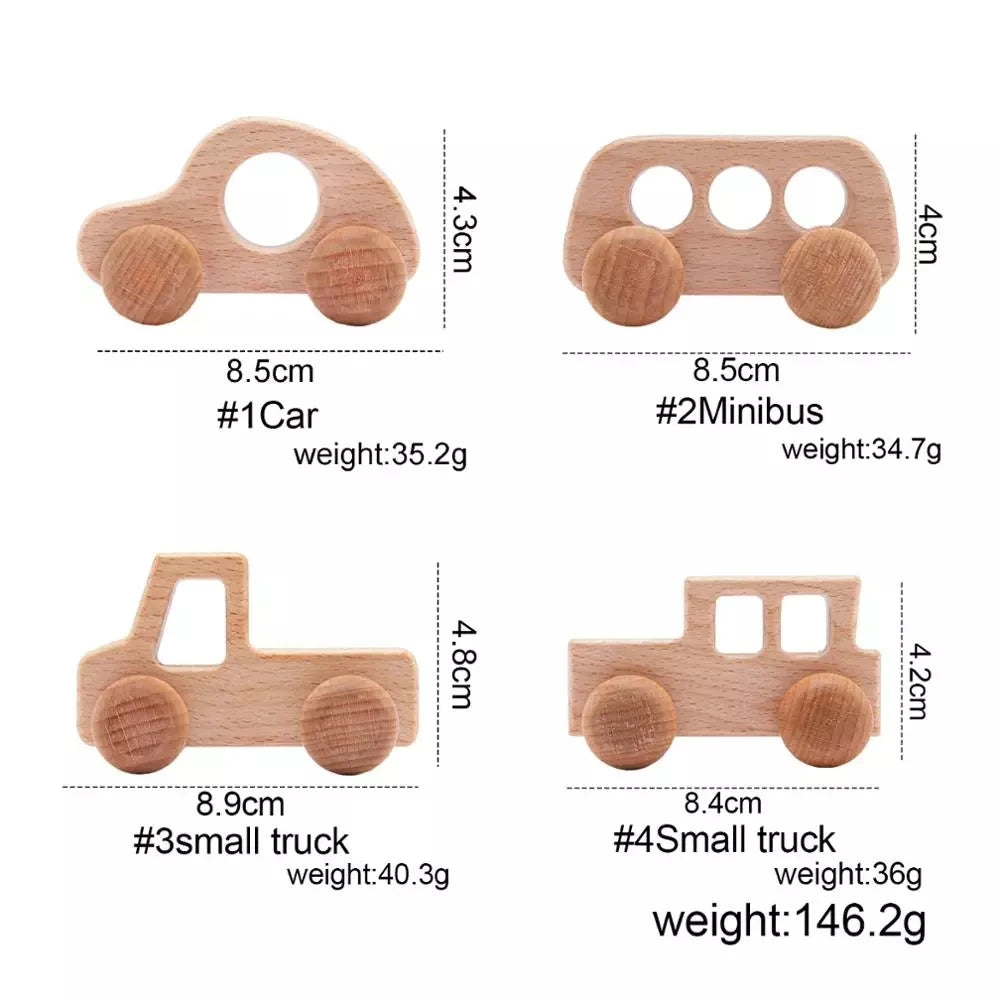 Wooden Baby Car Toys Beech Wooden Blocks Animal Dogs Cartoon Educational Montessori Toys For Children Teething Baby Teether