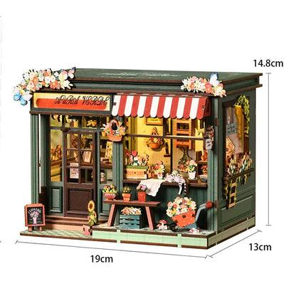 DIY Miniature Dollhouse Kit Vintage Coffee Shop with LED Light Included 3D Wooden Puzzle  Set of Furniture Creative Craft Gifts