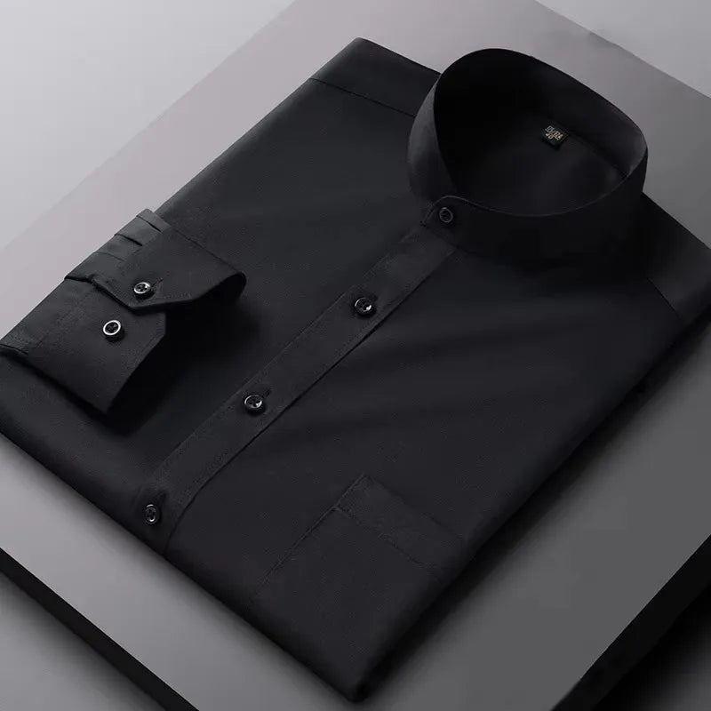 Men's Shirt Long Sleeve Stand-collar (Mandarin Collar) Single Patch Pocket Smart Casual Regular-fit Business Office Dress Shirts