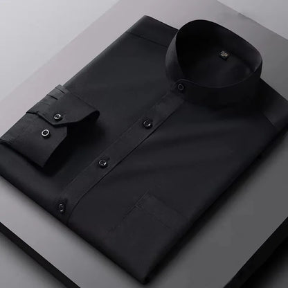 Men's Shirt Long Sleeve Stand-collar (Mandarin Collar) Single Patch Pocket Smart Casual Regular-fit Business Office Dress Shirts