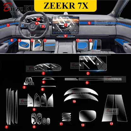 For ZEEKR 7X 2025 2024 Accessories interior film transparent TPU PPF Navigation Gear Panel Center Console Anti-scratch Sticker