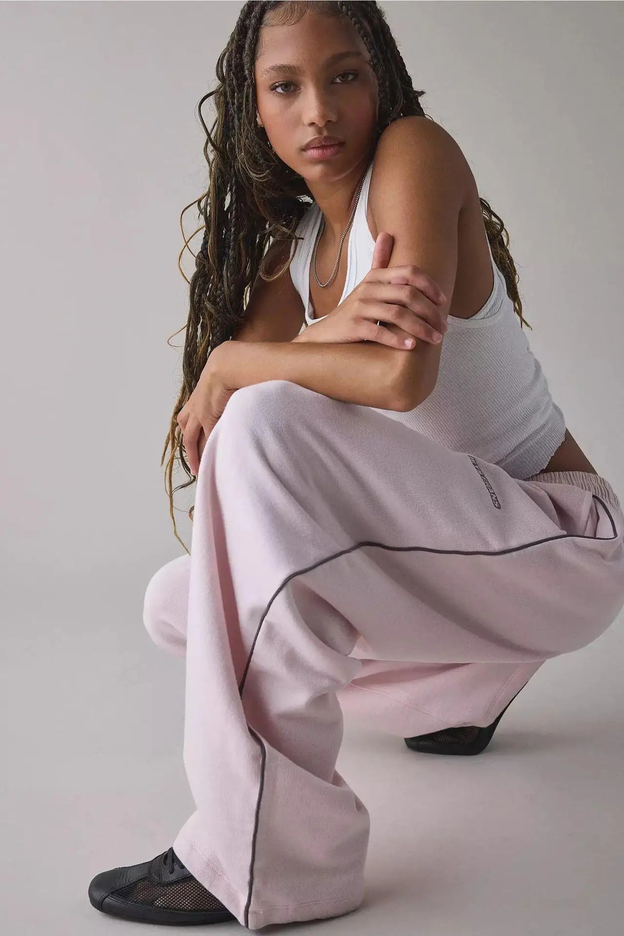 Loose Comfortable Straight Leg Pants Elastic Waist Casual Trousers Mid-Low Waist PVC Fabric Ladies Spring Season Fashion