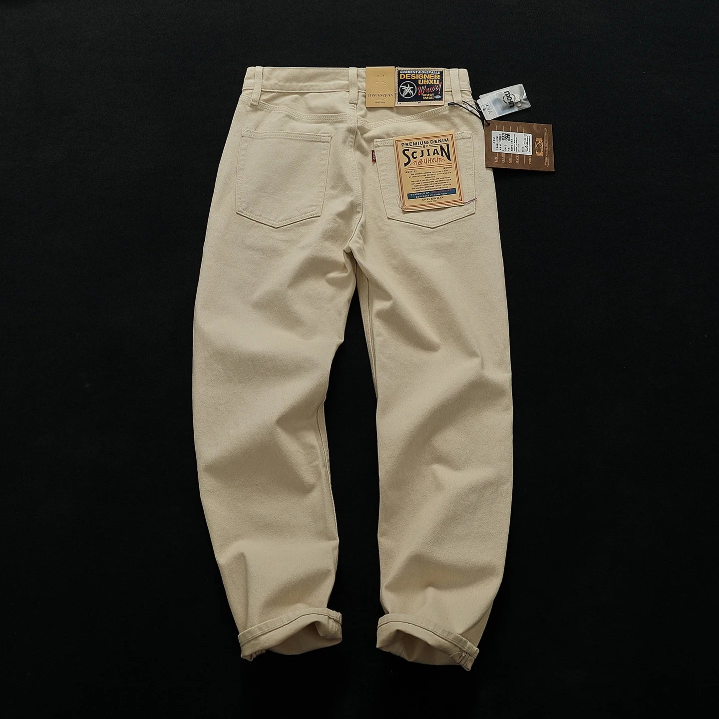 Original embryonic white American heavyweight retro trousers for men in autumn and winter loose straight tapered casual trousers