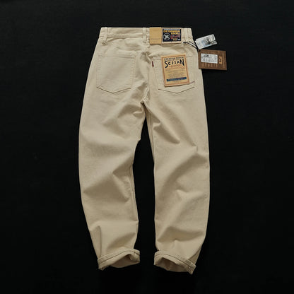 Original embryonic white American heavyweight retro trousers for men in autumn and winter loose straight tapered casual trousers