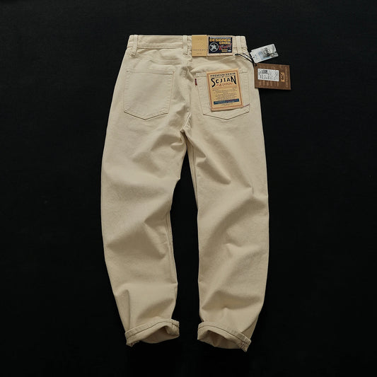 Original embryonic white American heavyweight retro trousers for men in autumn and winter loose straight tapered casual trousers