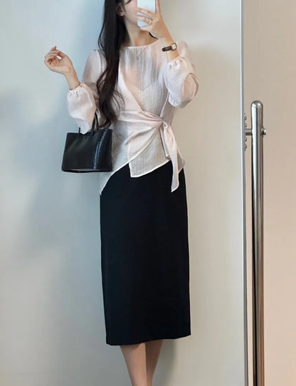 Spring 2026 Chic Korean Style Women's Long Sleeve round Neck Overhead Shirt Loose Fit Slimming Versatile Fashionable Top