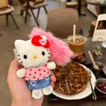 Cartoon JK Uniform Hello Kitty Y2K Gal Black Skin pink Leopard plush Doll Backpack Keychain Sanrio Stuffed  KT cat toys Pendant