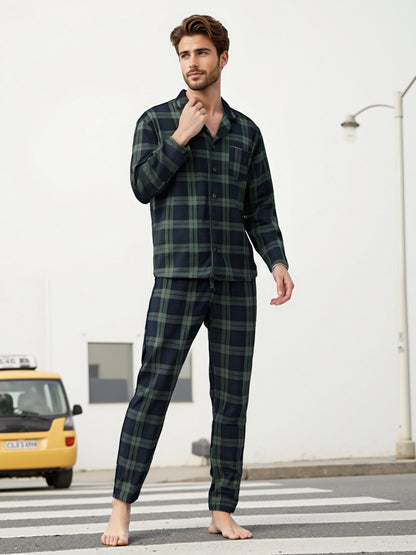 Mens Plaid Pajama Sets Sleep Pajamas for Men Pjs Set Soft Lounge Sleepwear Pj Bottoms with Pockets Pjs Shirts