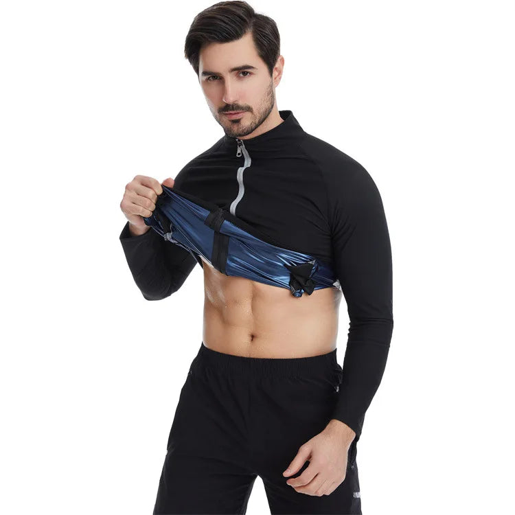 Vensslim Men Sauna Suit Sweat Jacket Workout Weight Loss Long Sleeve Waist Trainer Body Shaper Zipper Slimming Compression Tops