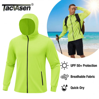 TACVASEN Men's Full Zip UPF 50+ Sun Protection Jacket, Lightweight Hooded Fishing Shirt with 4 Pockets & Thumbholes, Breathable