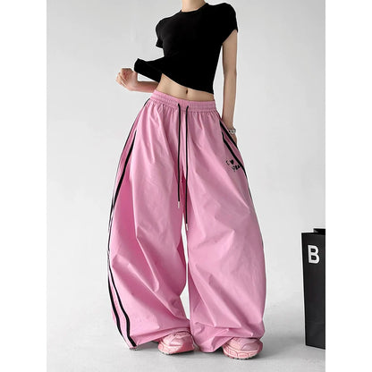 ZHIZOU Women Blue Baggy Letter Print Sweatpants Oversize Dance Pants Harajuku Aesthetic 2000s Style Vintage Y2k Stripe Trousers