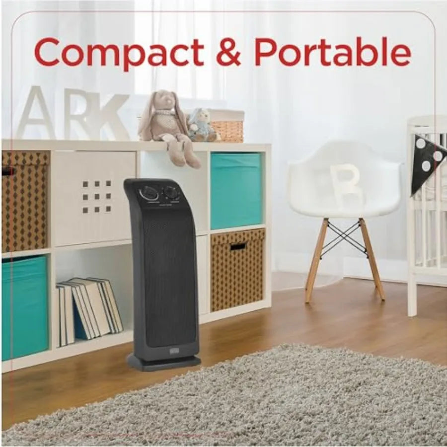 Oscillating Ceramic Tower Heater, 1500W Space Heater and Fan Combo with Adjustable Thermostat, 3 Settings, For Home and Office,