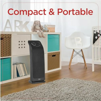 Oscillating Ceramic Tower Heater, 1500W Space Heater and Fan Combo with Adjustable Thermostat, 3 Settings, For Home and Office,