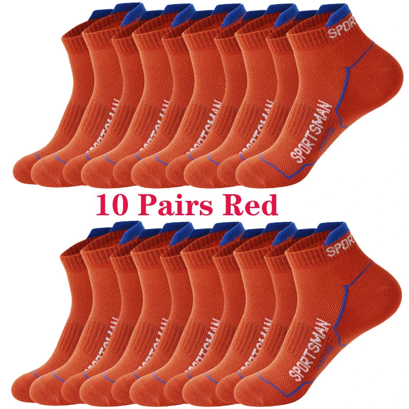 10 Pairs Men's Ankle Running Socks Cotton Breathable Marathon Sports Short Socks Comfortable Sweat Absorption Fitness Socks