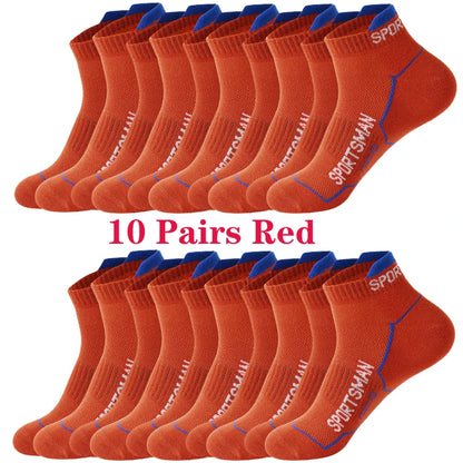 10 Pairs Men's Ankle Running Socks Cotton Breathable Marathon Sports Short Socks Comfortable Sweat Absorption Fitness Socks