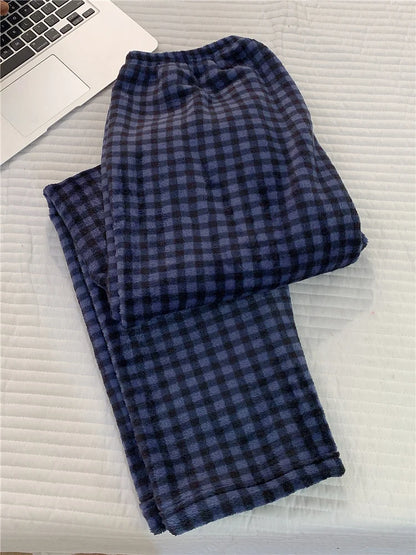 Men's Coral Fleece Pajamas Thickened Flannel Home Clothes Set Casual Loose Fit Autumn Winter Warm Sleepwear round Neck Sweats...