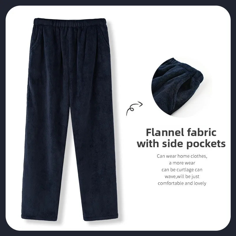 Men's Winter Thickened Fleece Coral Velvet Home Clothes Pants Plaid Patterned Home Pants Warm Comfortable mid Waist Elastic