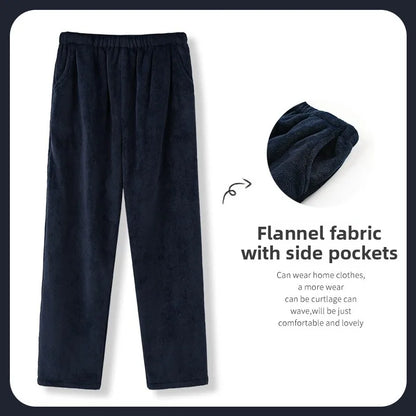 Men's Winter Thickened Fleece Coral Velvet Home Clothes Pants Plaid Patterned Home Pants Warm Comfortable mid Waist Elastic