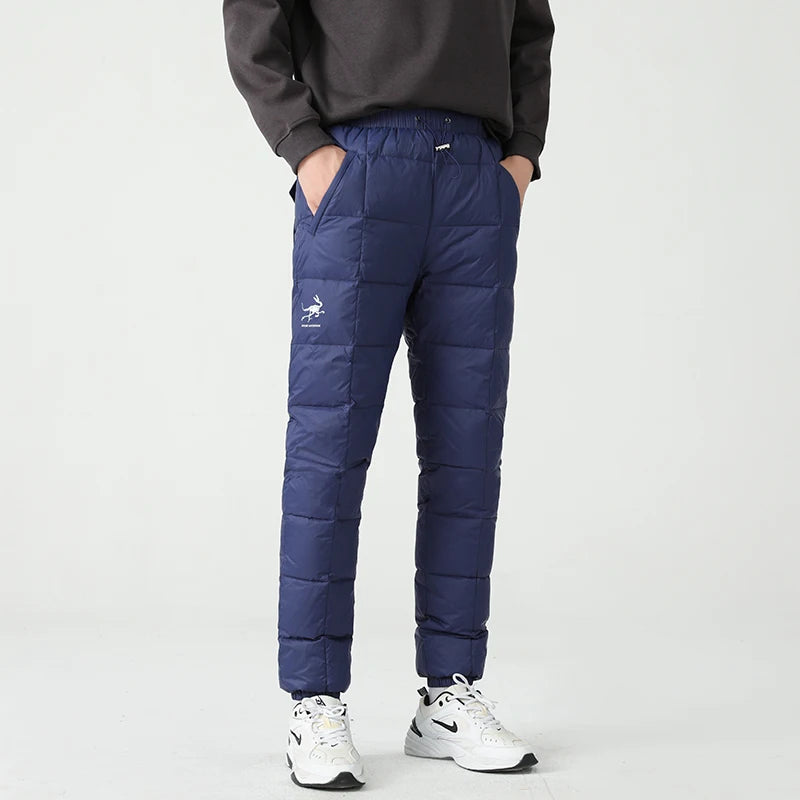 Goose Ancestor Men's down Pants High Waist Thickened Snowboarding Pants White Goose down Outerwear Casual Long Pants