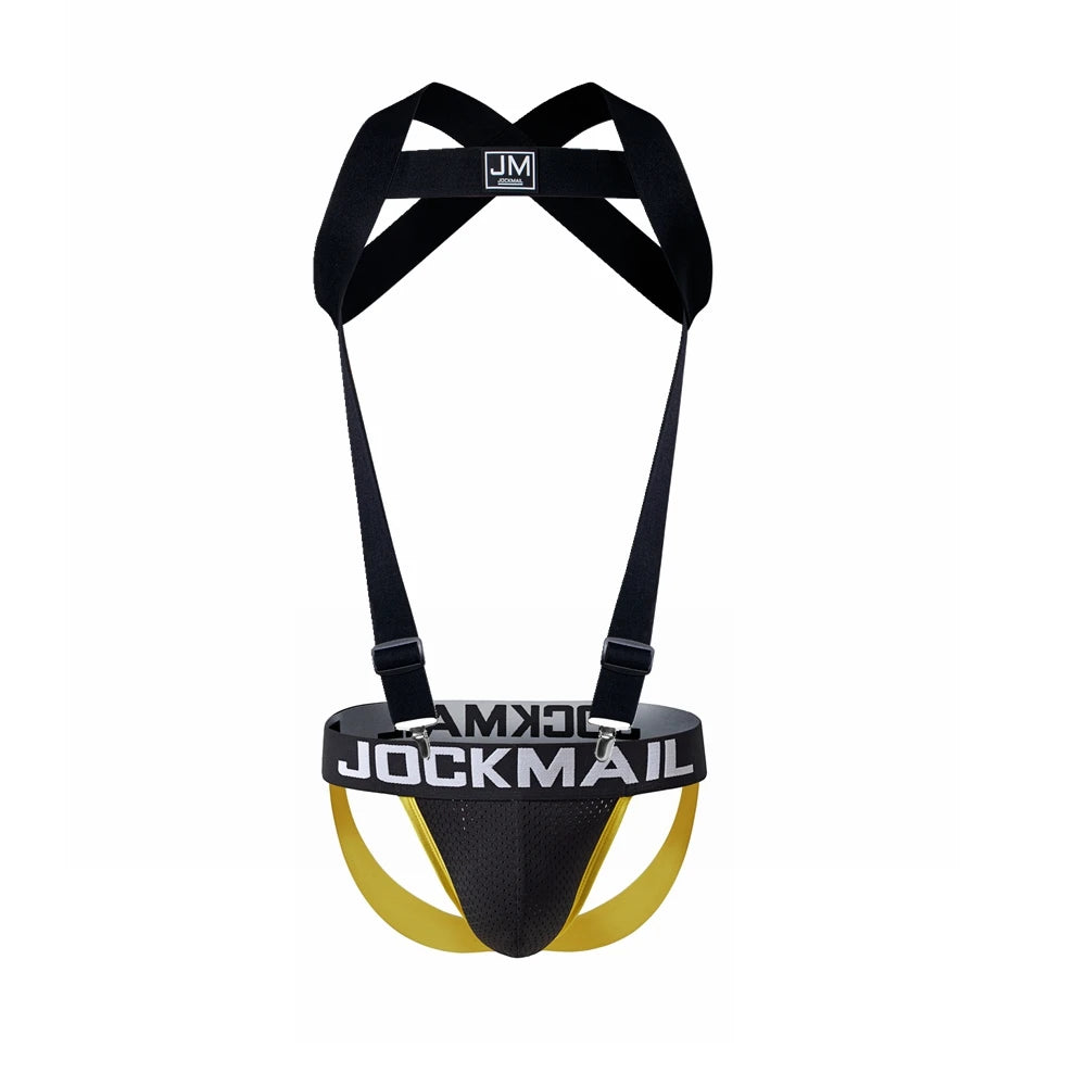 JOCKMAIL Body Harness Adjustable Elastic Strap Detachable Split-type Give Away Sexy Mesh Men Underwear Jockstrap Black Sets