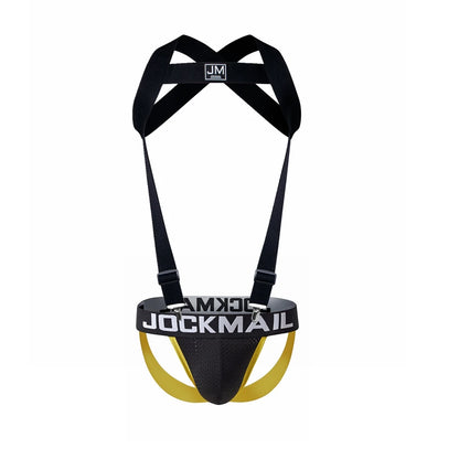 JOCKMAIL Body Harness Adjustable Elastic Strap Detachable Split-type Give Away Sexy Mesh Men Underwear Jockstrap Black Sets