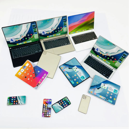 3pcs Simulation Mini Laptop Computer Phone Dollhouse Miniature 1:12 Alloy Crafts Dollhouse Decor for Doll House DIY Accessories