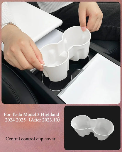 For Tesla Model Y Juniper 2025 White Interior Accessories Center Control Armrest Box Organizer Storage Box Cup Holder New Model3
