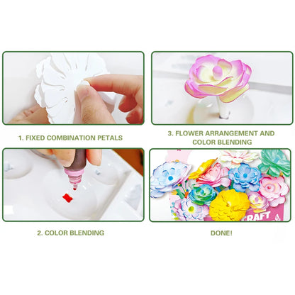 DIY Kidsren's Handmade Floral Art Set, Dyed Flower Paper Art, Hand-Painted Flowers, Creative Watercolor Smudge Crafts Set