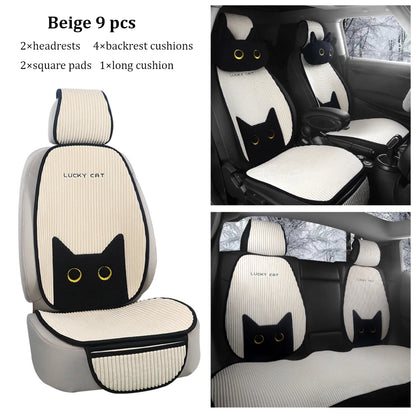 Lucky Kitten car seat covers, Corduroy Seat Cushion with Storage Bag Suitable for More Than 95% Car Models Trucks, Sedans SUVs