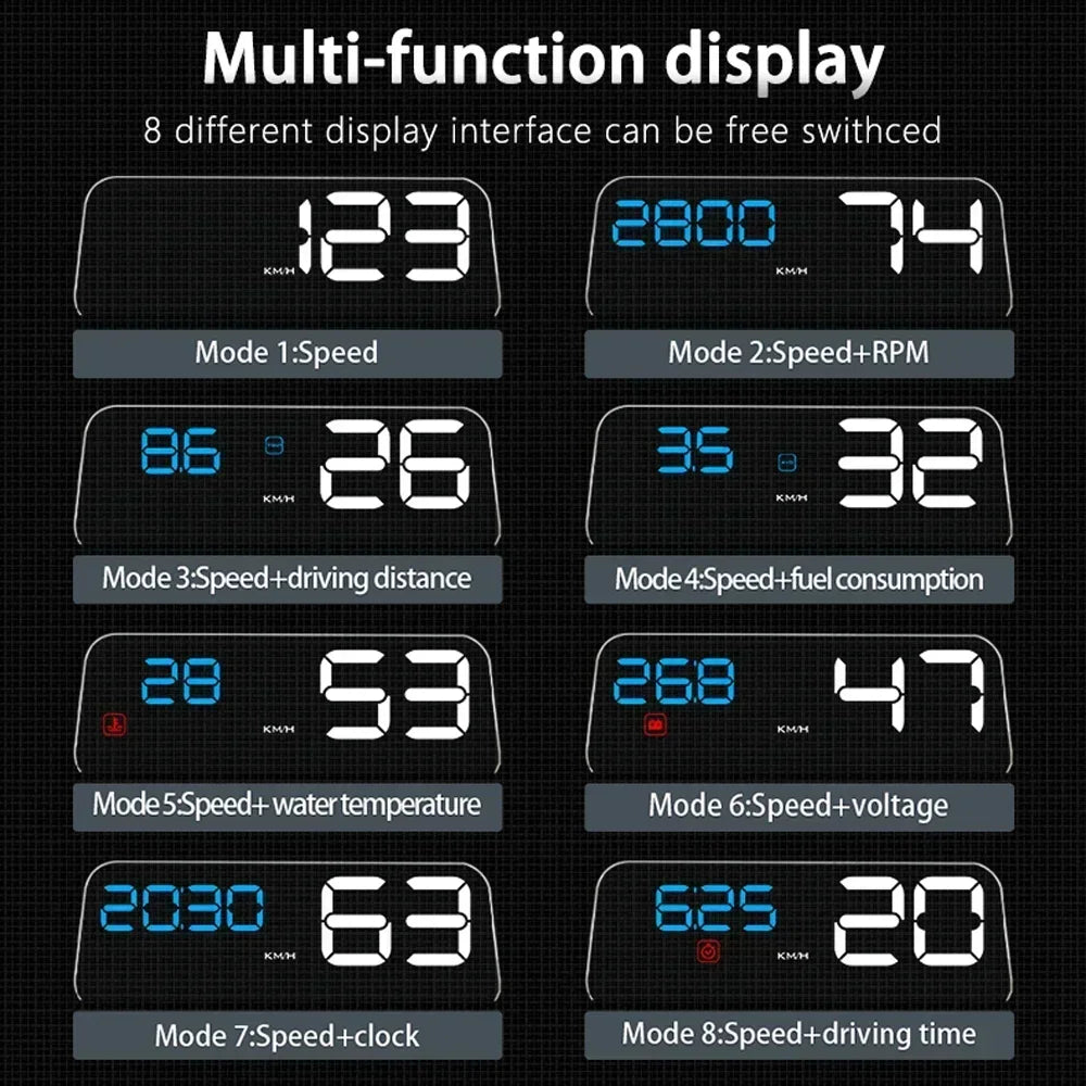 C500 BLUE OBD /T900 GPS HUD Gauge Display Car Head Up Display LCD Car Turbo Gauge Digital Odometer Universal Speed On-board Comp