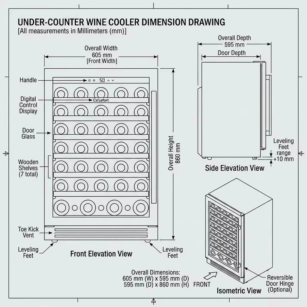 24 Inch 61 Can Red Wine Cooler Refrigerator Compact Adjustable Temperatur Glass Doors for Household Use