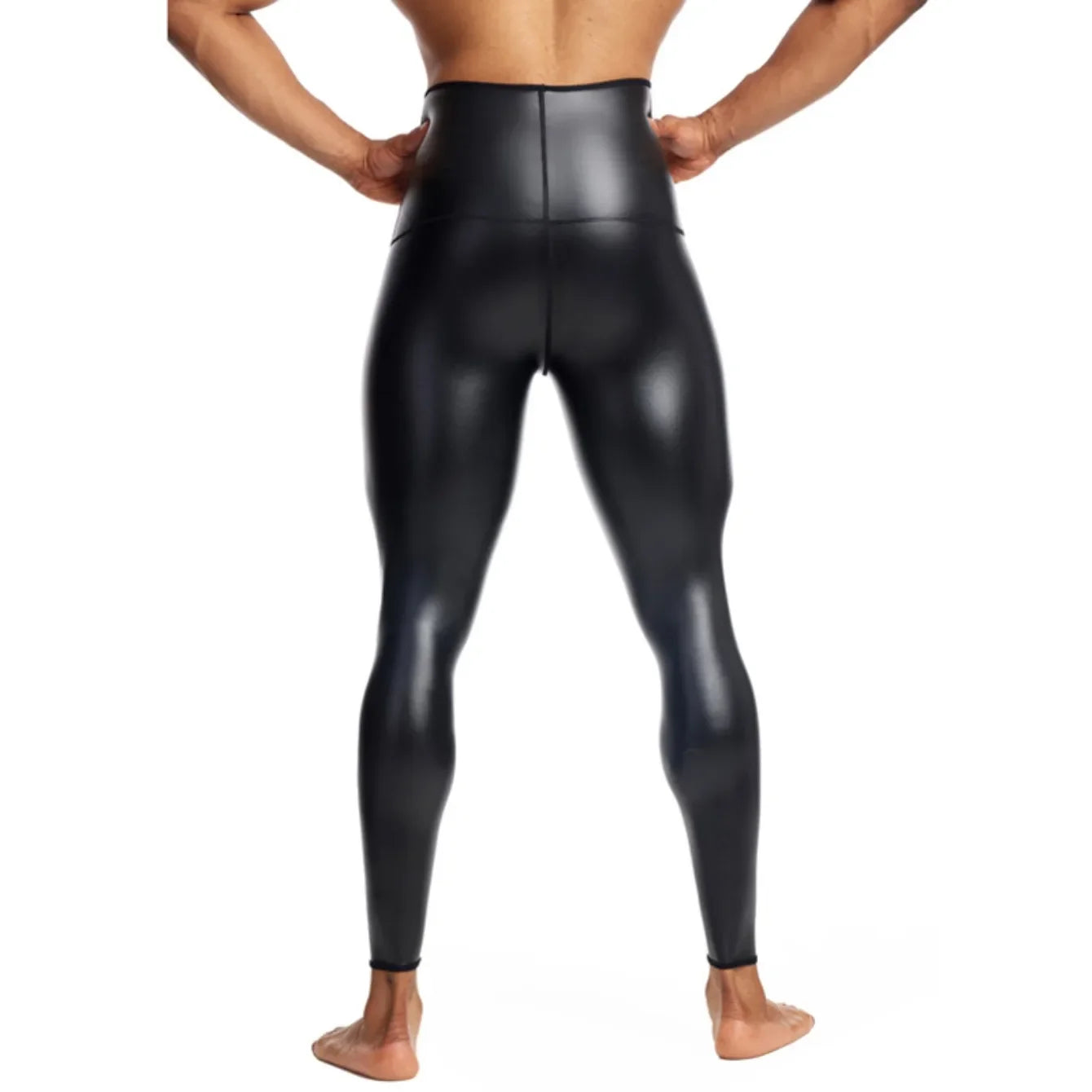 Men's High-Waisted Leather Pants Four-Way Stretch Waist-Shaping Hip-Lifting Slim Fit Cropped Pants