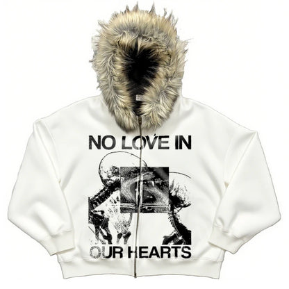 Movie clip Y2k element plush thick warm fur collar hooded sweater lazy cardigan plush couple emo autumn and winter coat
