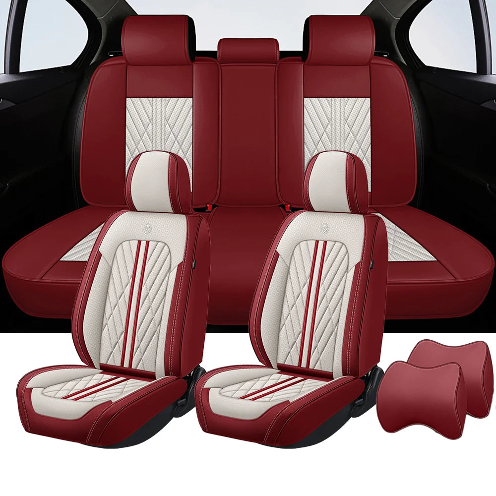 Universal fitting waterproof breathable soft Napa leather car seat cover set for cushion protection. Suitable for sedan and SUV