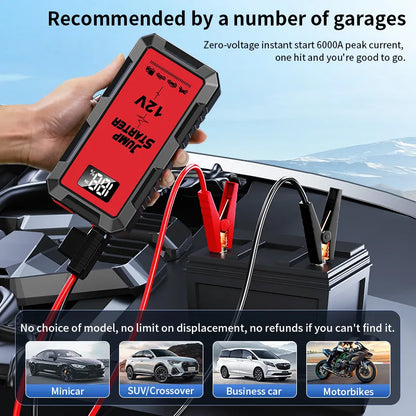 Car Emergency Jump Starter Power Bank 12V 6000A Large Capacity Car Battery Ignition Tool CEUL With Digital Display