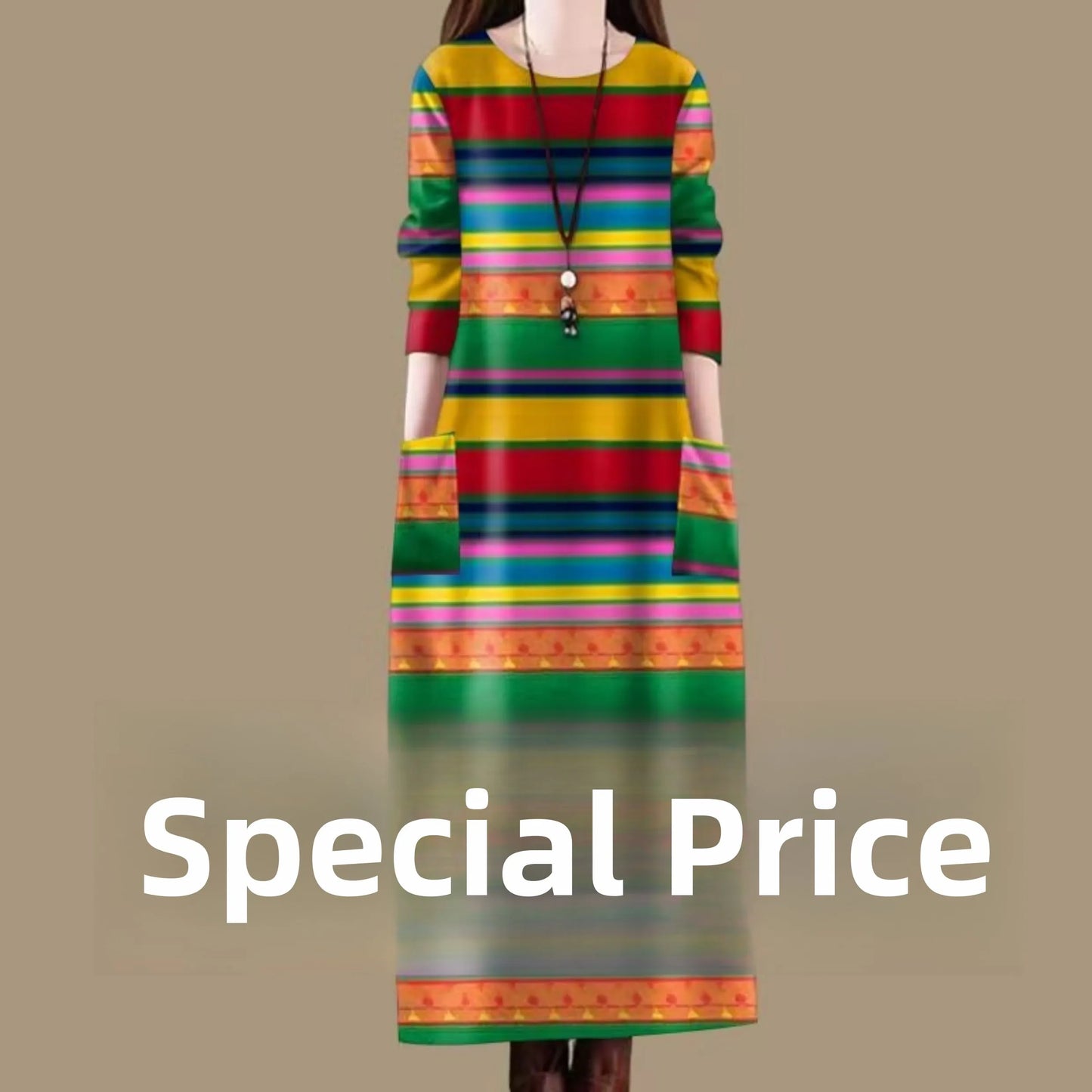 High-End Printed Long Sleeve Maternity Dress Women's Spring Autumn New Style Casual Loose Waist A-Line Skirt Daily Wear