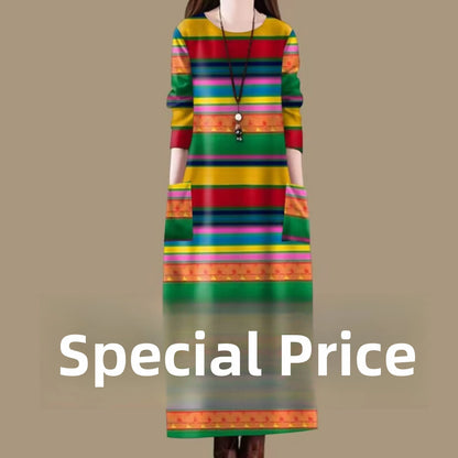High-End Printed Long Sleeve Maternity Dress Women's Spring Autumn New Style Casual Loose Waist A-Line Skirt Daily Wear
