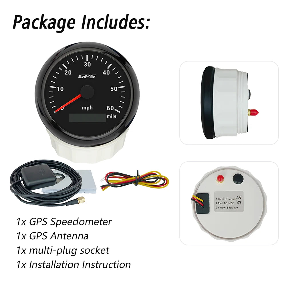 ELING Car Motorcycle Trucks Boats 85mm GPS Speedometer 30K 0-120KM/H 0-80M 200M Speed Gauge with 7 Colors Backlight 12V 24V