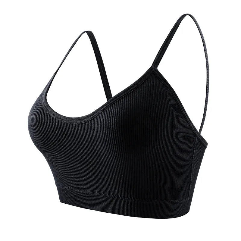 3PCS Women's Ribbed Cotton Bra With Chest Cushion Beautiful Back Sling Tank Top for Yoga Girl's Shock-absorbing Sports Underwear