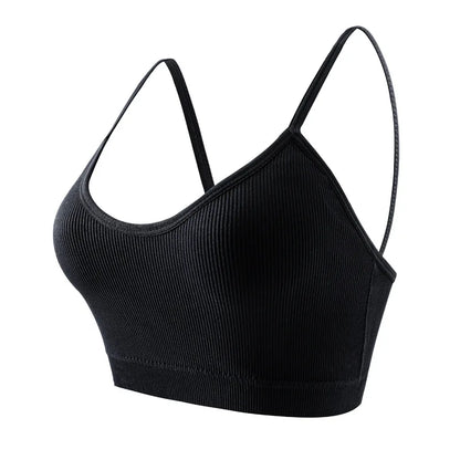 3PCS Women's Ribbed Cotton Bra With Chest Cushion Beautiful Back Sling Tank Top for Yoga Girl's Shock-absorbing Sports Underwear