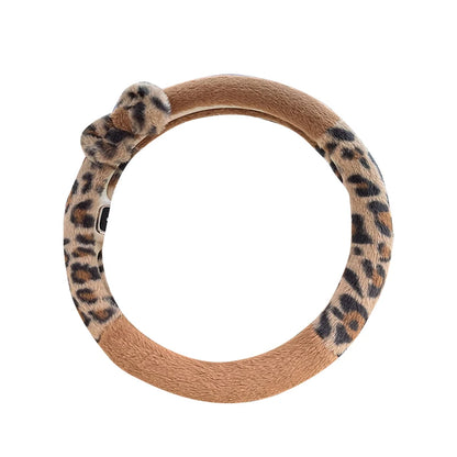 Fashion Leopard Print Car Seat Cover Soft Plush Leopard Steering Wheel Cover Winter Women Auto Interior Accessories Seat Pad