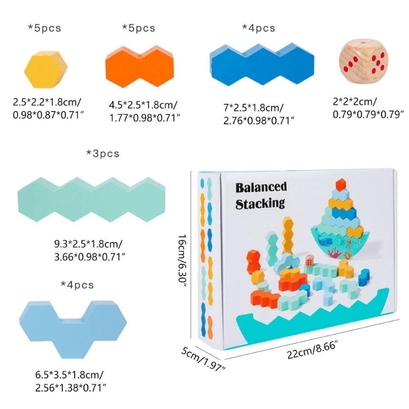 Wooden Stacker Puzzle Educational Balancing Activities Toy for 3 + Years 15UB