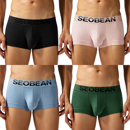 4-Pack SEOBEAN  Men's Cotton Briefs Comfortable Sweat-Absorbent Boxer Shorts Male Underwear