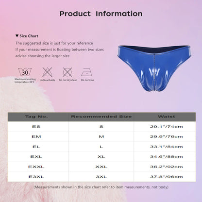 Men Wet Look PU Micro Briefs Low Rise Bugle Pouch Underwear Leather Underpants Beach Mini Bikini Bathing Suit Nightwear Clubwear