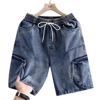 Men's Cargo Shorts New Summer Fashion Thin Cotton Blend Casual Denim 5-Point Pants Street Trendy Daily Comfortable Jean Shorts