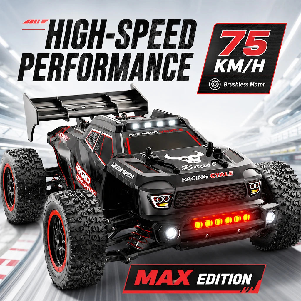 75km/h 2.4G Remote Control RC Car 4WD All Terrain Vehicle High Grip Tire Aerodynamic Tail For Mud Gravel Grass Park Outdoor Racing Hobby Toy