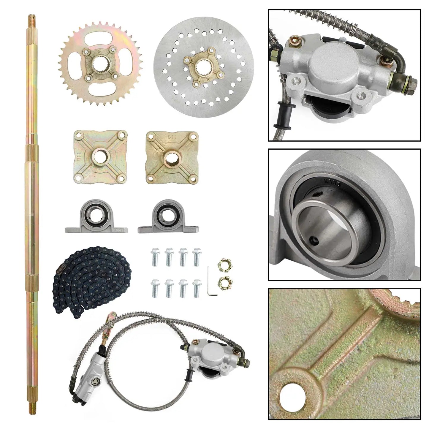 Artudatech 32" ATV Quad Go Kart Rear Live Axle Kit Sprocket Brake Wheel Hub Brake Assembly