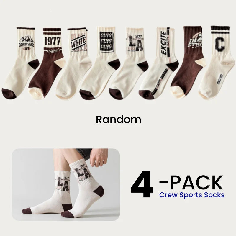 1/4/8 Pairs Men's Crew Socks Retro American Alphanumeric Print Basketball Sports Socks Graffiti Style Couple EU 37-44 US 6-12